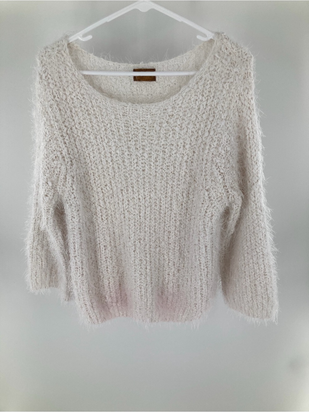 POL Cream Fuzzy Knit Pullover Sweater